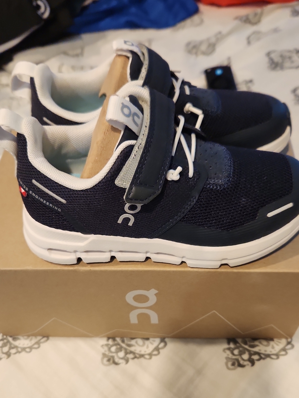 On Running Kids Navy Blue and White Sneakers